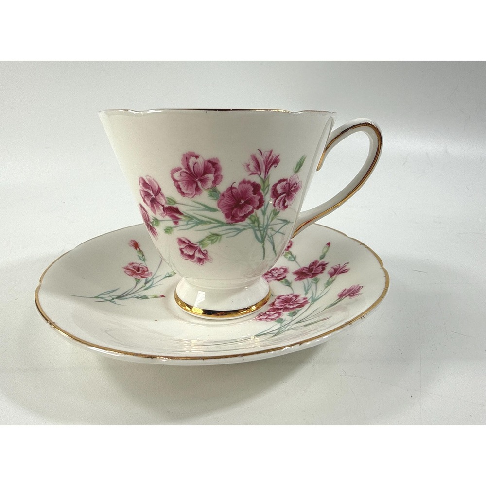 Old Royal Bone China teacup and saucer England pink floral